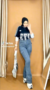 Celana Cutbray Cargo Jeans Wanita Highwaist - Celana Jeans Kargo Wanita