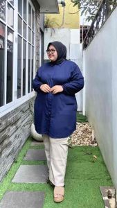 Zeba | Ibel Kemeja Tunik Jumbo LD120 - LD150 Kemtun Rayon Twill Silky Muat Baju Atasan Wanita Formal Kerja Santai Muat BB 70 - 150 kg