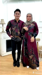 COD - BAJU BATIK COUPLE | COUPLE AYAH IBU SERAGAM BAJU KERJA KANTOR MOTIF MANUK TARUNG maroon