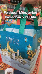 ITLOVE - Goodie Box Idul Fitri Ukuran 25x20x30cm Tas Parcel Lebaran Laminasi Tapak Persegi Muat Box Nasi Kotak Tas Thr Lebaran Tas Sponbond Santunan Parcel Lebaran