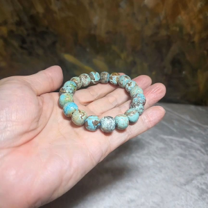12mm+ Natural untreated Hubei Turquoise bluish green old style beads bracelet [Natural Crystal] 天然原矿湖北松石蓝绿老型珠手链