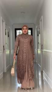 Clarissa Dress Cardigan Butik Davina Dress Exclusive Terbaru Gamis Pesta Maxi Brukat Kondangan Lamaran Tunangan Kekinian