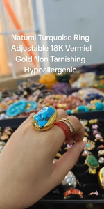 Non Fading 18k Gold Plated Irregular Blue Turquoise Rings Geometric Raw Store Open Adjustable