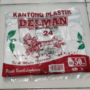 Kantong Plastik kresek Delman Uk 24 Putih susu / Plastik Ramah Lingkungan isi 50 Lembar