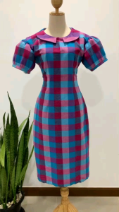 เดรสผ้าขาวม้าทอมือ คอปก/ซิปหลัง