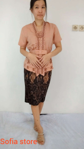 Atasan Kebaya Kutubaru Bordir Remaja Dewasa Lengan Pendek Rihanna Warna Cappucino Model Bali Kartini