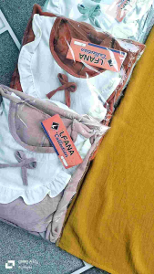 Gamis anak perempuan 4th-9th motif kombinasi rumbai pita bahan crinkel adem lembut