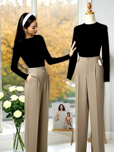 Quần tây nữ ống suông thiết kế lưng cao kiểu cạp - lưng liền vải giãn nhẹ - LS1