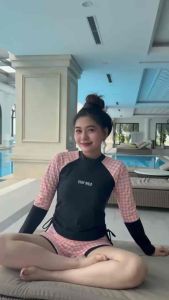 Bộ bơi nữ mẫu mới Bikini SG Áo bơi dây kéo sau tay dài kèm quần short bơi 2 layer kín đáo