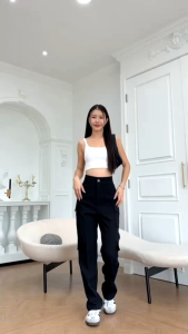 กางเกงขากระบอกกลางคาร์โก้รุ่น4กระเป๋าเอวสูงทรงสวยพร้อมส่ง