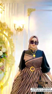 SHR Baju Maxi Dress Gamis Set Hijab Korean Style Muslimah Model Salur By Shr. Nazra Sha