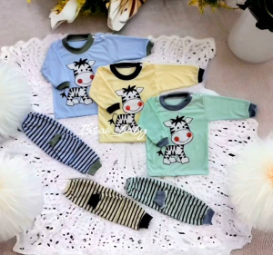 3 setel setelan baju bayi oblong panjang kancing bahu