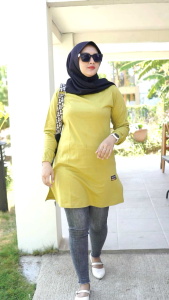 Tunik POLOS Wanita Lengan Panjang Tangan Kerut Pake Karet BAHAN KATUN Kombet 20s