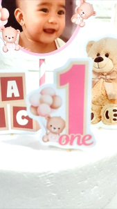 Bear Pink Cake Topper (High-quality Personalize Ready-to-use)