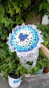 bó hoa sao giấy xếp sẵn tròn gói vải dạ tweed cao cấp hình tim độc lạ