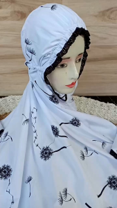 MUKENA JUMBO BUNGA SERIBU DASAR PUTIH BAHAN KATUN MIKRO