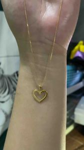 PAWNABLE 18K Saudi Gold Foxtail Chain(thin) with 18K  Gold Heart-Fen Pendant(open back) ✨