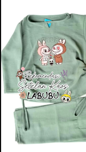 Setelan panjang anak perempuan labubu usia 2-13 tahun bahan crinkle airflow premium