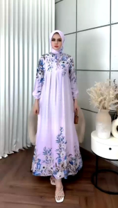Gamis Set Hijab Rayon Diamond Ori - Gamis Set Hijab Kombinasi - Gamis Rayon Premium - Gamis Kekinian