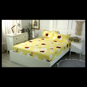 3 IN 1 BEDSHEET SET Queen King Size With Pillow Case 100% Soft Cotton Cartoon Pattern Premium Cadar Sarung Katil Bantal