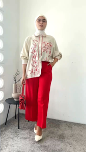 Kemeja Wanita Terbaru Bordir Kancing Meira Linen Cream Oversize Jumbo