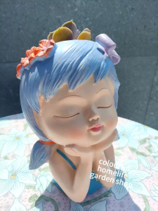 花园阳台种植树脂花盆小女孩人像绿植盆景摆件北欧风居家办公室饰品Garden balcony planting resin flower pot little girl woman like green plant bonsai ornaments Nordic style home office accessories