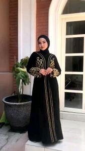 SABELLA ABAYA GAMIS HITAM TURKEY DUBAI BORDIR MARWAH BUSUI JETBLACK SAUDI READY SIAP KIRIM
