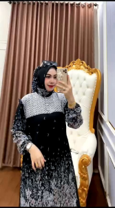 Gamis Umpak Dua Malaysia Dress Model Ceruty Plisket Babydoll Premium set hijab Mix Renda