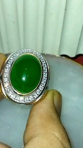 Cincin Batu Green Calcedony & Titanium Mewah