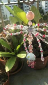 Beaded Bow Phone Strap with Pink-Themed Figurine