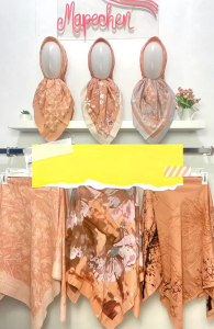 Edisi Terracotta - Hijab VOAL MOTIF PREMIUM Jilbab Oranye Bata Salmon Peach Salem Oranye Segiempat LaserCut