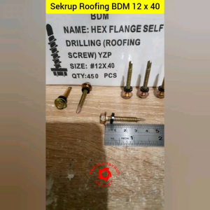 (50 pcs) Sekrup Roofing Kuning 12x40 / Baut Baja Ringan 4CM