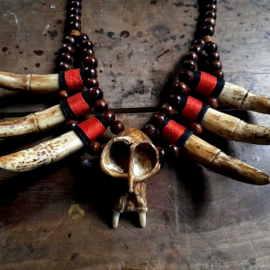 Kalung Etnik Dayak Taring Variasi Replika Tengkorak Kalung Taring Pria