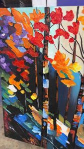 Lukisan abstrak Pohon Timbul Abstrak Kontemporer Penuh Warna Dengan Bingkai - FUTURE ART PAINTING