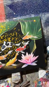 Lukisan ikan koi fengshui landscape plus frame FUTURE ART PAINTING