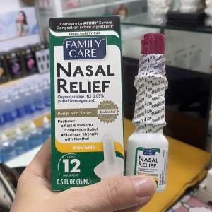 [USA] Family Care Nasal Relief (Severe - Pump Mist Spray).Xịt mũi hương bạc hà giảm nghẹt mũi tác dụng kéo dài. 15ml