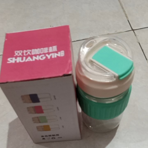 1 Pcs Gelas Tumbler Kaca Bening/Gelas Mug Dengan Tutup Anti Tumpah 500 ml/Botol Minum Kaca