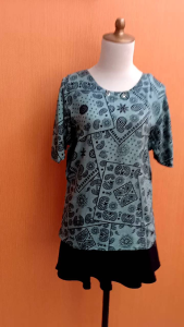 atasan wanita hijau motif batik S M cewek blouse lengan pendek santai