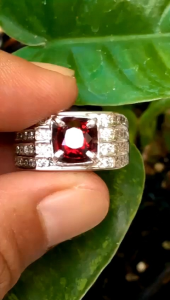 batu spinel natural red spinel brownish orange spinel tanzania NTD memo big lab ring perak warna merah luster gemericik