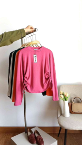 Atasan Serut Wanita Rajut Knit Lengan Panjang / Baju Kaos Cewek Kekinian / Ramise