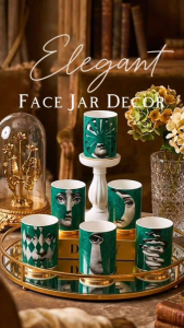 Elegant Face Ceramic Multipurpose Jar & Candle Holder | Luxury Vintage Decorative Organizer Votive Cup 4.5"Height x 3.2Diameter