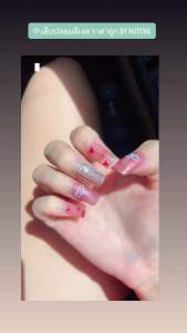 เล็บปลอมสีเจลแท้ งานสีชมพูน่ารักๆ ขัดผงสวยๆ