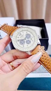 ĐỒNG HỒ NAM CHÍNH HÃNG Citizen CA4500-16X Choronograph Eco-Drive Brown Leather For Men White Dial