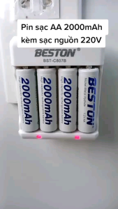 Combo 4 pin sạc AA 1.2V 2000mAh kèm bộ sạc C807B