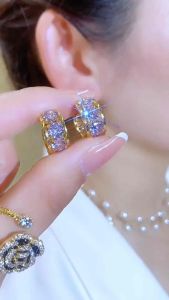 (Bebas beli 2 dapat bonus) H-Girl888 COD A119 Anting bulat ungu permata Berkilau cakep titanium wanita Korea