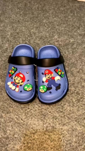 Sandal Baim Anak Laki Laki Jibbitz Super Mario Bros Bahan Karet Eva Tali Belakang Ringan Sz 20-35