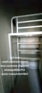 Loft bed +shelf+wardrobe+lourve set customize for helper room singapore/bomb shelter/store room/utility