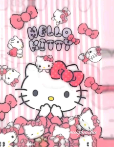 Gorden Kitchen Set Kolong Meja Dapur Shabby Motif Karakter HK Warna Pink Model Rumbai & Poni variasi Aksen Pita