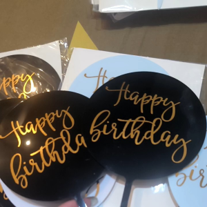 Topper Kue Happy Birthday Acrylic Metalic Bulat / Hiasan Kue Ulang Tahun