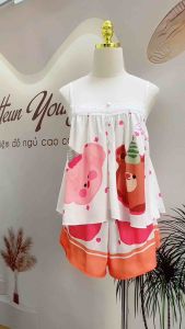 Đồ Ngủ Nữ HEUN YOUNG Bộ Mặc Nhà 2 Dây Chất Lụa Latin In Họa Tiết 5D Cao C.ấp Freesize <65kg QT58